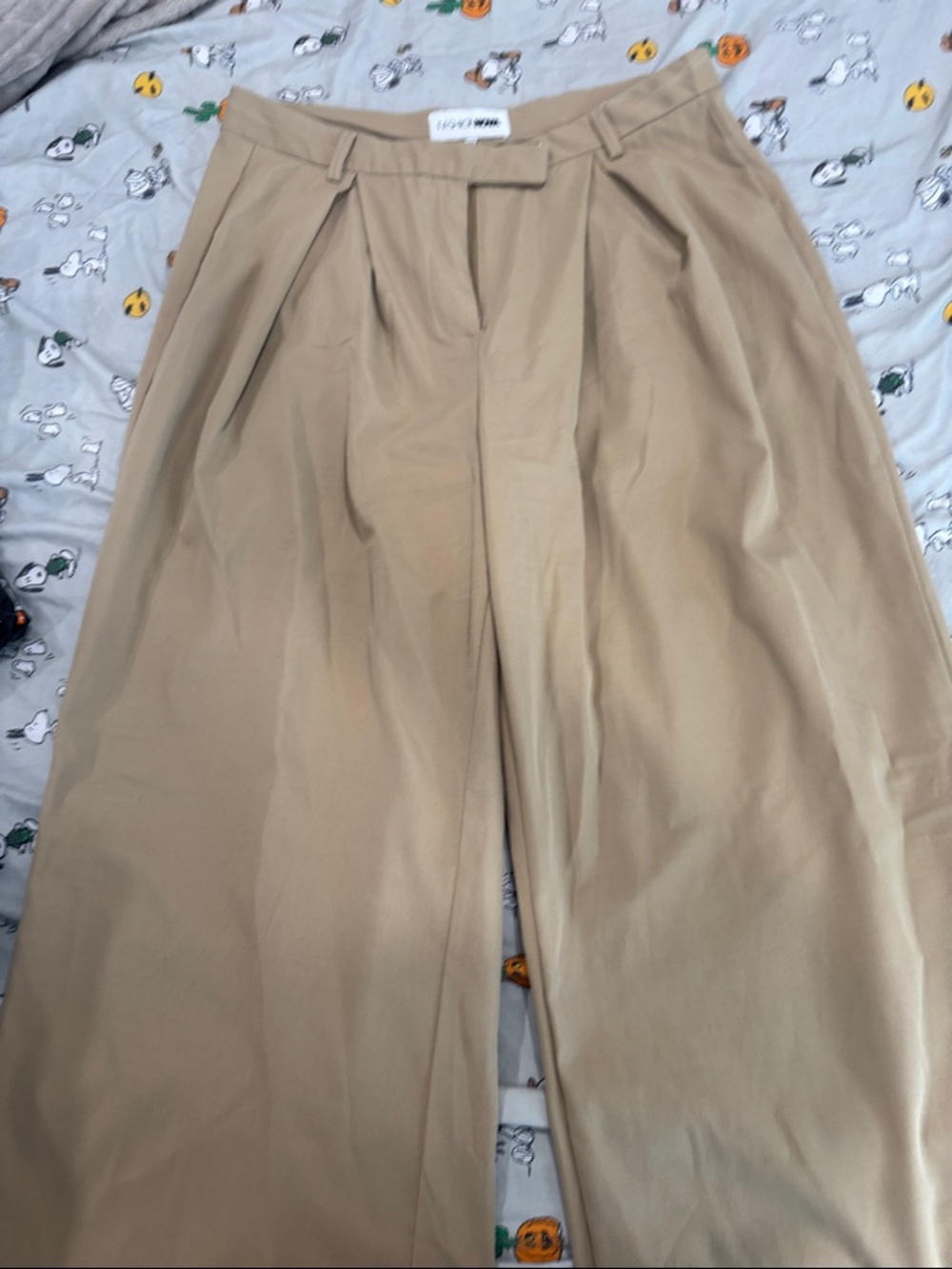 Fashion Nova Pleated Wide-Leg Chinos in Khaki